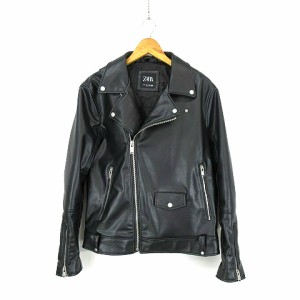 【中古】ザラ ZARA フェイクレザー ダブル ライダースジャケット  黒 ブラック  M メンズ