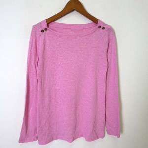 【中古】ジェイクルー J.CREW カットソー Tシャツ ロンT 長袖 肩ボタン ラウンドネック XS 杢 ピンク 小さいサイズ