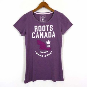 【中古】ルーツ カナダ ROOTS CANADA Tシャツ カットソー ロゴプリント アップリケ コットン 半袖 XS 紫