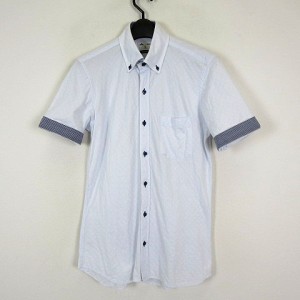 【中古】メンズメルローズ MEN'S MELROSE シャツ ボタンダウン ジャガード チェック 配色 半袖 M-L 3 ライトブルー