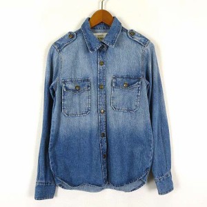 【中古】BRILLIANT JEANS ブリリアントジーンズ シャツ デニムシャツ ウオッシュ加工 長袖 S 0 インディゴブルー