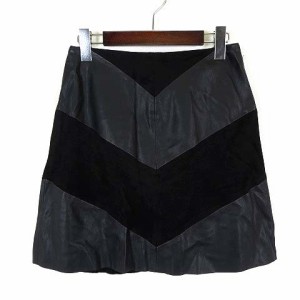 【中古】ザラ ベーシック ZARA BASIC スカート ミニスカート フレア 異素材 切り替え XS 黒 ブラック 小さいサイズ