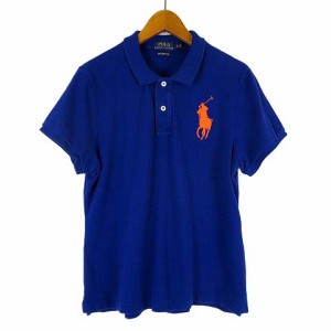 【中古】ポロ ラルフローレン ポロシャツ 半袖 SKINNY ビッグ ポニー ロゴ 刺繍 XL 青紺 ネイビーブルー オレンジ
