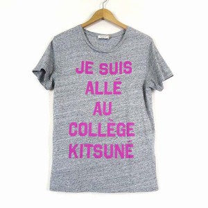 【中古】メゾンキツネ MAISON KITSUNE Tシャツ カットソー 半袖 ロゴ プリント M 杢 グレー ピンク 国内正規品 メンズ