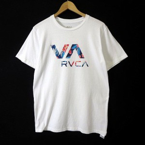 【中古】ルーカ RVCA Tシャツ ロゴ プリント クルーネック 半袖 S 白 ホワイト メンズ