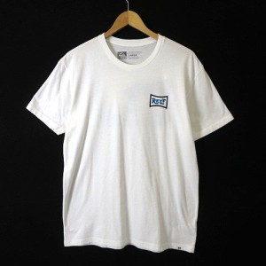 【中古】REEF リーフ Tシャツ ロゴ サーフ フォト プリント クルーネック 半袖 L 白 ホワイト メンズ