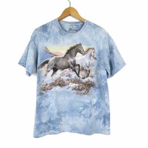 【中古】ザマウンテン THE MOUNTAIN Tシャツ カットソー 半袖 タイダイ柄 ホース 馬 プリント M ブルーグレー メンズ