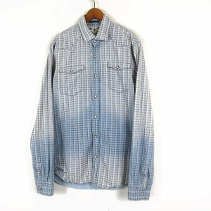 【中古】スコッチ&ソーダ SCOTCH & SODA シャツ ウエスタンシャツ チェック グラデーション ロゴ 長袖 L 水色 ブルー グレー メンズ