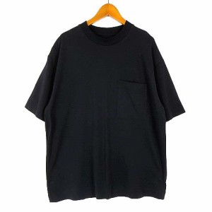 【中古】無印良品 良品計画 Tシャツ ムラ糸 ビッグ ポケットT クルーネック コットン 半袖 S-M 黒 ブラック レディース