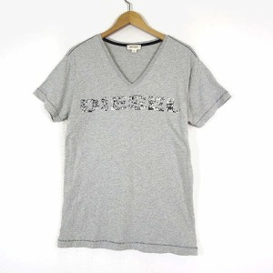 【中古】ディーゼル DIESEL Tシャツ イラスト ロゴ モチーフ Vネック コットン 半袖 L グレー 国内正規品 メンズ