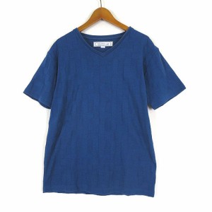 【中古】ノーリーズ Nolley's Light Tシャツ 総柄 Vネック 半袖 M 青 ブルー メンズ