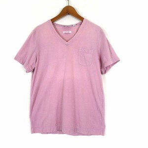 【中古】エトネ ETONNE Tシャツ ガーメントダイ加工 Vネック コットン 半袖 M くすみピンク メンズ