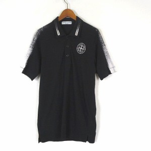 【中古】ストーンアイランド STONE ISLAND ポロシャツ ロゴ スプレー プリント コットン 半袖 S 黒 アイボリー