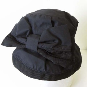 【中古】トゥービーシック TO BE CHIC ハット 帽子 つば広帽 バケットハット ナイロン リボン 58cm 黒 ブラック