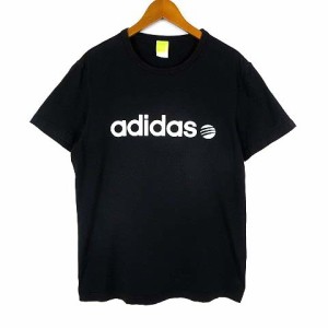 【中古】アディダスネオ adidas neo Tシャツ カットソー ロゴ プリント クルーネック コットン 半袖 L 黒 国内正規品