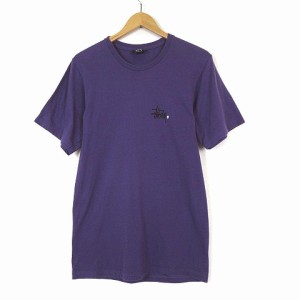 【中古】ステューシー STUSSY Tシャツ ロゴ プリント クルーネック 半袖 S 紫 パープル 黒 ブラック メンズ