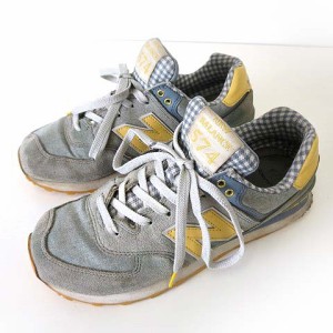 【中古】未使用品 ニューバランス NEW BALANCE ML574VTS スニーカー シューズ 25.5cm 水色 ライトブルー 黄色 靴