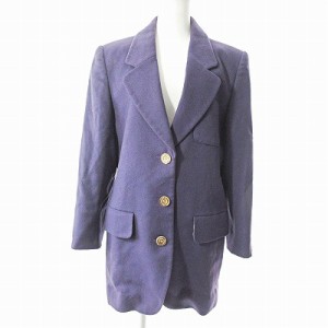 【中古】レオナール LEONARD FASHION 90s テーラードジャケット チェスターコート カシミア 金ボタン 紫 11 0202 IBO46