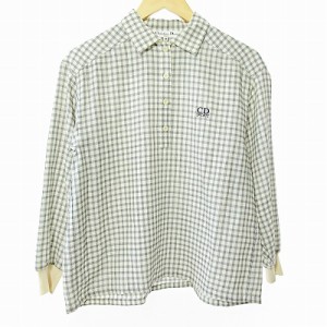 【中古】クリスチャンディオール Christian Dior SPORT ヴィンテージ ポロシャツ カットソー 長袖 チェック柄 ウール 白 黒 M