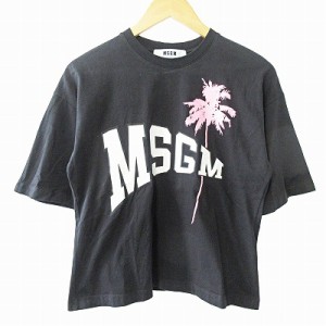 【中古】エムエスジーエム MSGM 近年モデル Tシャツ カットソー ロゴ プリント 黒 XS 0401 IBO51 レディース