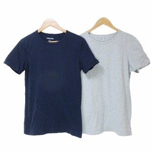 【中古】スリードッツ three dots Tシャツ2枚セット 半袖 カットソー 無地 クルーネック S M ネイビー グレー IBO51 X 