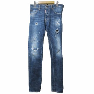 【中古】ディースクエアード DSQUARED2 デニム パンツ ダメージ リペア加工 ペイント加工 スリムパンツ IBO53 