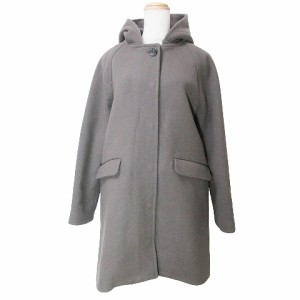 【中古】シップス 美品 18AW HAMILTON フードコート 2WAY ノーカラー メルトン ウール ジップアップ ミドル丈 38 IBO53