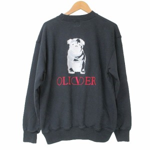 【中古】オリバーヴァレンティノ OLIVER バック刺繍 トレーナー スウェット 長袖 裏毛 クルーネック M 黒 IBO53