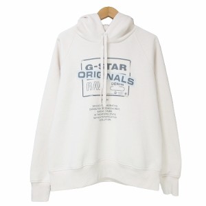 【中古】ジースターロウ G-Star RAW 美品 近年 パーカー プルオーバー 長袖 裏起毛 プリント S アイボリー IBO53 X 