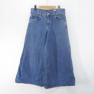 【中古】ザラウーマン ZARA WOMAN クロップド デニム ワイドパンツ ジーンズ インディゴ系 ジップフライ 綿 コットン