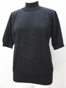 【中古】アクアスキュータム AQUASCUTUM 半袖 ニット セーター 9 灰系 ダークグレー 無地 ハイネック リブ 毛 ウール