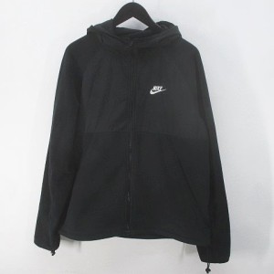 【中古】ナイキ NIKE 長袖 ジップアップ パーカー M 黒系 ブラック ポケット フリース ロゴ メンズ