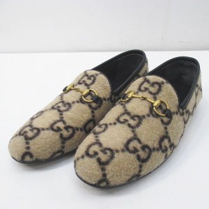 【中古】グッチ GUCCI ウール レザー ローファー 36 ベージュ 603724 GGパターン ホースビット レディース