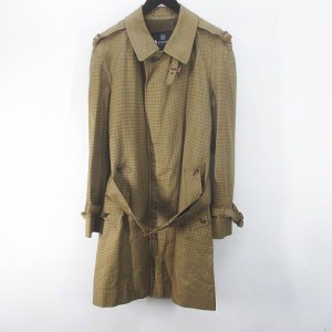 【中古】アクアスキュータム AQUASCUTUM ロング丈 トレンチコート 茶系 ブラウン 千鳥格子 ベルト 裏地 比翼ボタン