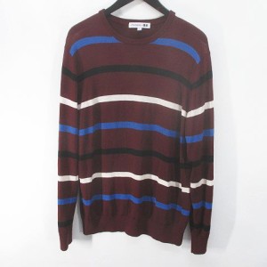 【中古】ユニクロ UNIQLO JWANDERSON 長袖 ニット セーター L ボルドー系 ボーダー柄 毛 ウール メンズ