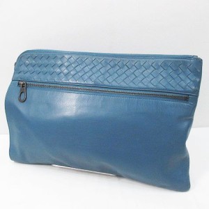 【中古】ボッテガヴェネタ BOTTEGA VENETA クラッチバッグ イントレチャート ブルー レザー イタリア製 