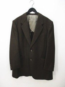 【中古】ギラロッシュ Guy Laroche チェック柄 テーラード ジャケット 茶系 ダークブラウン 背抜き ボタン メンズ