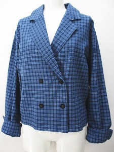 【中古】マウジー moussy チェック柄 長袖 シャツ ブラウス 羽織 F 青系 ブルー ダブルボタン 加工 レディース