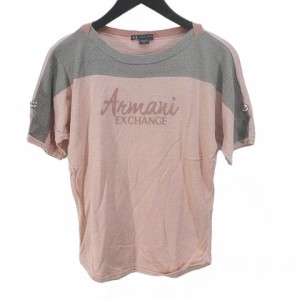 【中古】アルマーニエクスチェンジ A/X ARMANI EXCHANGE 半袖 ニット カットソー XS ピンク系 ロゴ 刺繍 ステッチ