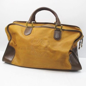 【中古】ロエベ LOEWE ボストンバッグ トラベルバッグ アナグラム バイカラー キャメル レザー  メンズ レディース