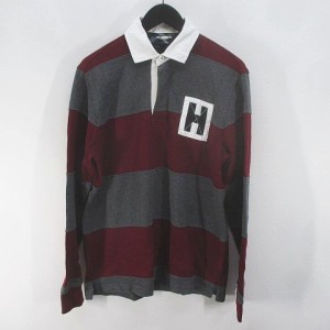 【中古】トミーヒルフィガー TOMMY HILFIGER 長袖 ラガーシャツ XS 灰系 グレー ボーダー柄 綿 コットン 背番号