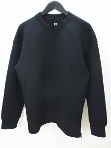 【中古】ユニクロ UNIQLO Theory コラボ 長袖 ドライスウェット トレーナー M 黒系 ブラック 無地 ジップ リブ ストレッチ レディース