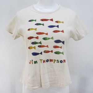 【中古】ジムトンプソン JIM THOMPSON 半袖 カットソー M ライトベージュ系 魚柄 プリント ロゴ 綿 コットン