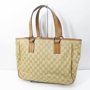 【中古】グッチ GUCCI 113017 002404 GG トートバッグ キャンバス レザー ベージュ  レディース