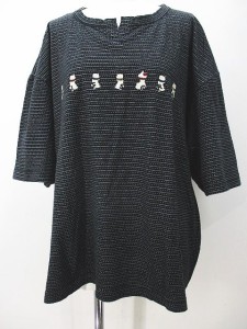 【中古】FISSORA 半袖 Tシャツ カットソー 黒系 ブラック 総柄 刺繍 レディース