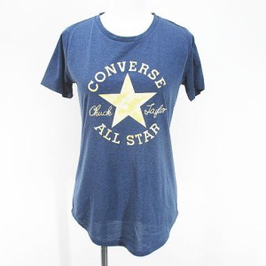 【中古】コンバース CONVERSE 半袖 Tシャツ カットソー M 紺系 ネイビー ロゴ 文字 プリント レディース