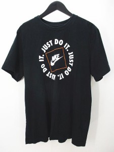 【中古】ナイキ NIKE 半袖 Tシャツ カットソー XL 黒系 ブラック ロゴ プリント メンズ