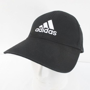 【中古】アディダス adidas キャップ帽 帽子 野球帽 フリーサイズ 58cm 黒系 ブラック ロゴ 文字 刺繍 アジャスター