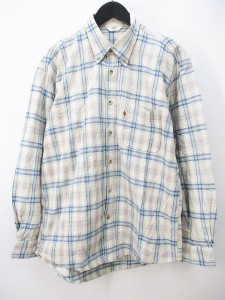 【中古】ディッキーズ Dickies チェック柄 長袖 シャツ L ベージュ ボタンダウン ロゴ タグ メンズ