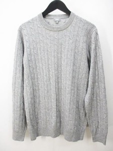 【中古】ユニクロ UNIQLO 長袖 ニット セーター L 灰系 グレー ケーブル編み クルーネック リブ レディース